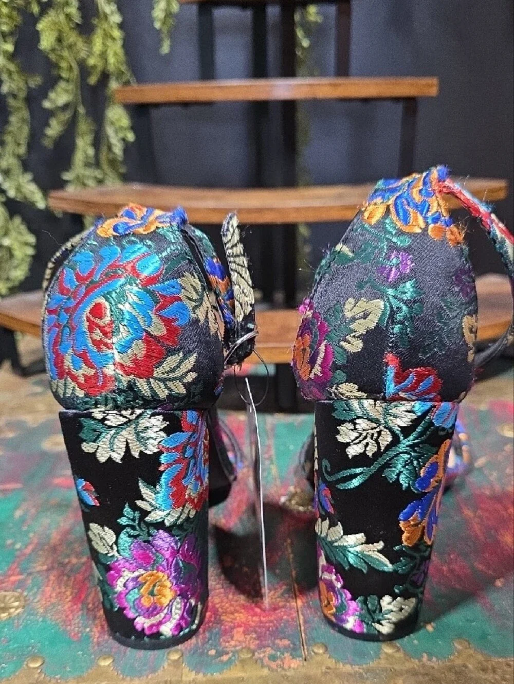 Embroidered Floral Block Heel- Asian Inspired Design